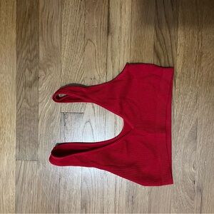 Red Ribbed Sports Bra